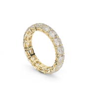 4 Carat Yellow Gold Cushion Cut Diamond Eternity Ring/Band With Share Prong Setting.